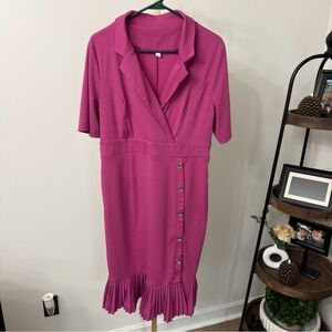 Chic Fuchsia Button-Down Midi Dress